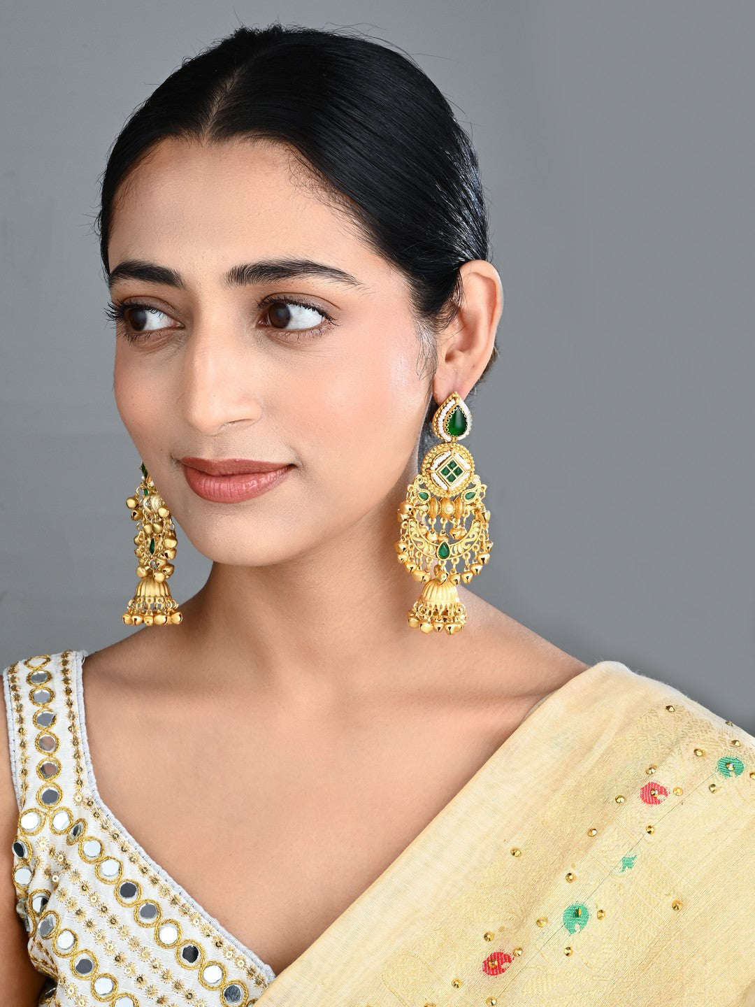 Kundan Chandbali Jhumka Earrings with Ghungroo