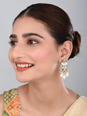 Gold plated Kundan & Pearl drop Earrings- White