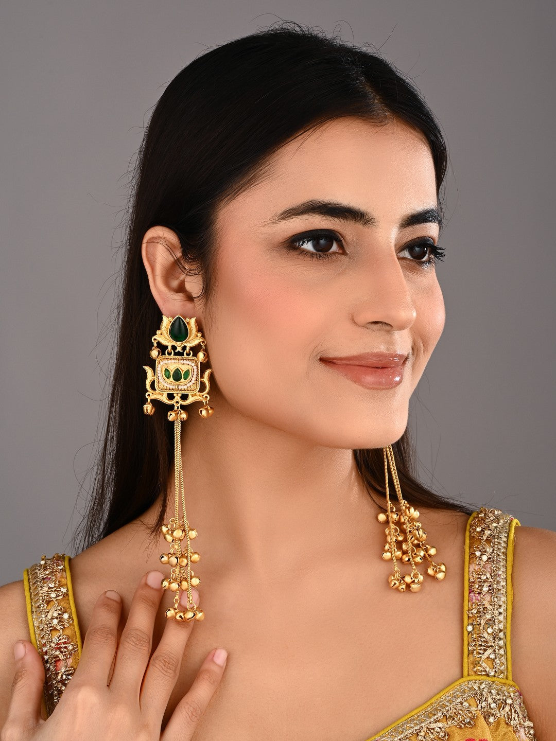 Emerald Lotus Drop Earrings