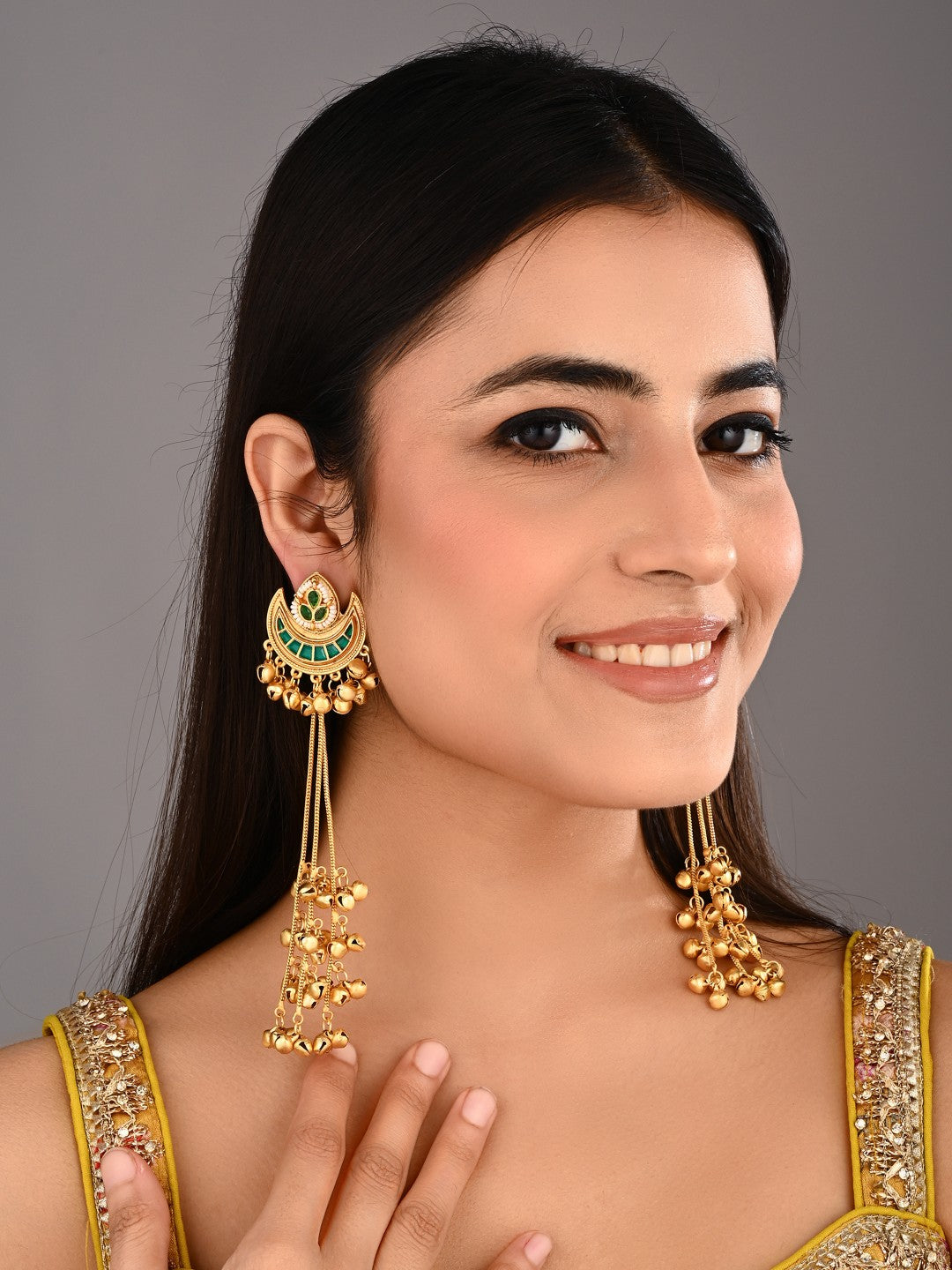 Emerald Crescent Moon Jhumka Earrings