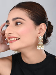 Gold plated Kundan & Meenakari Jhumka Earrings - White