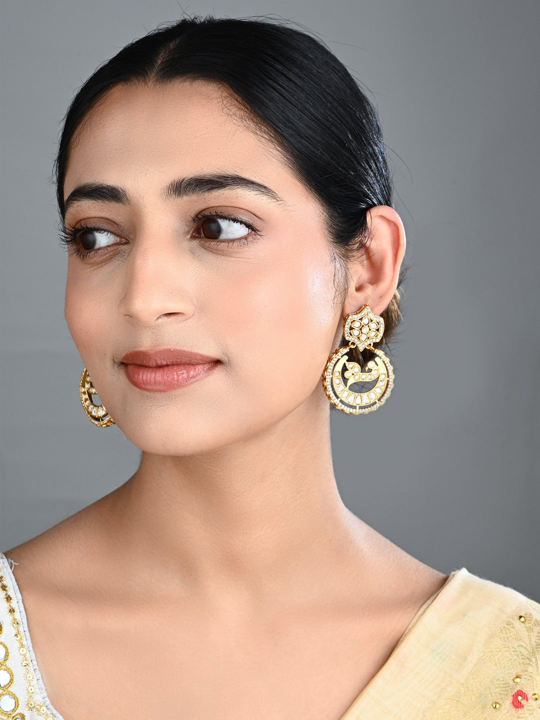 Gold-Tone Kundan Chandbali Statement Earrings