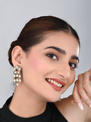 Gold plated Kundan flower drop Earrings - Red