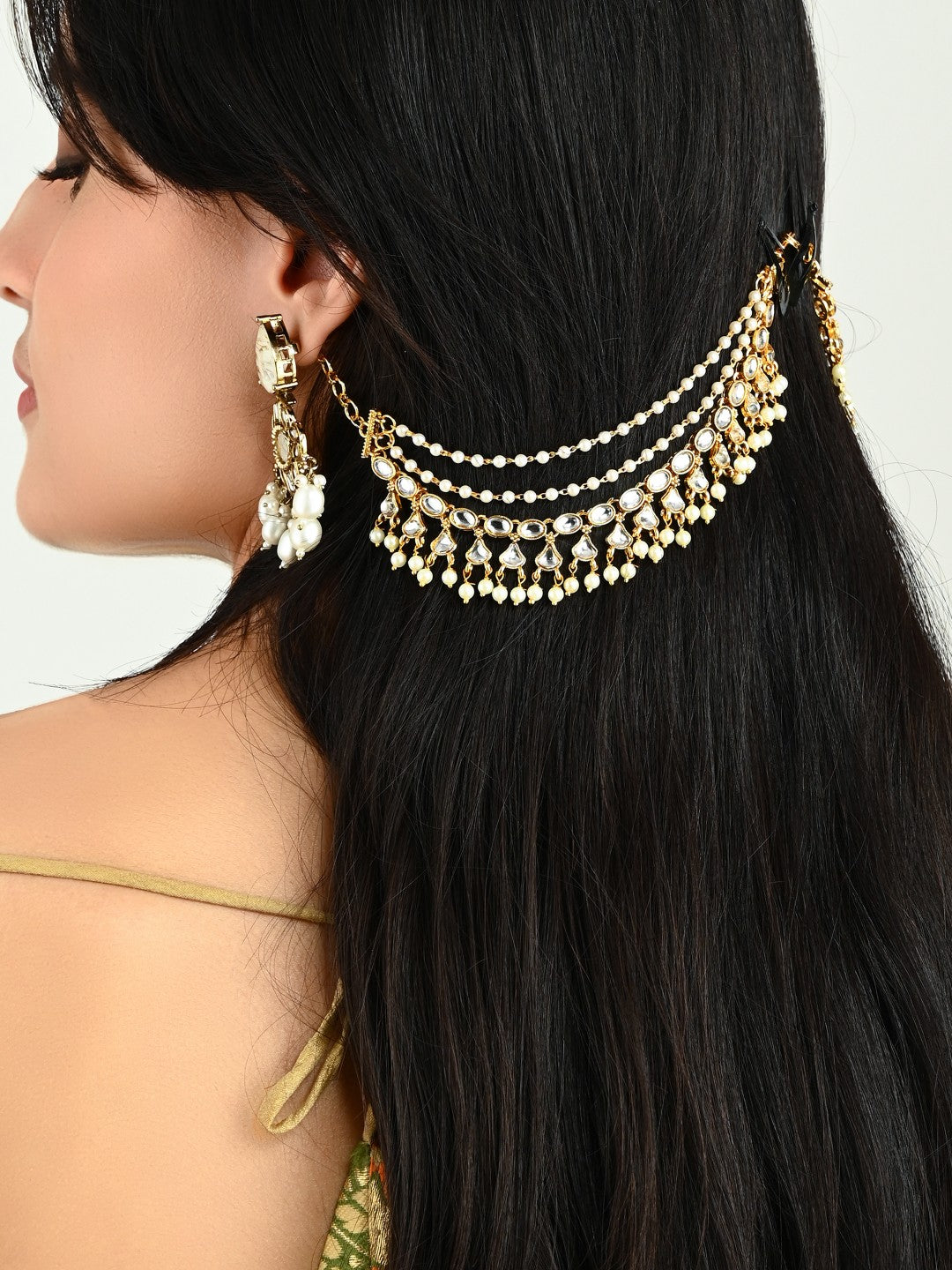 Opulent Multistrand Kundan & pearl Earchains