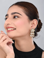Gold plated Kundan flower drop Earrings - White