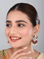 Gold-Plated Meenakari Stud Earrings with Kundan & Pearl Cluster drops - Red