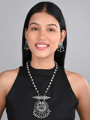 Silver Oxidised Finish Meenakari Jewellery Set for Navratri