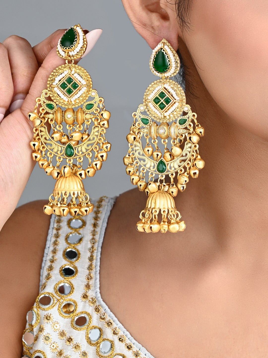 Kundan Chandbali Jhumka Earrings with Ghungroo
