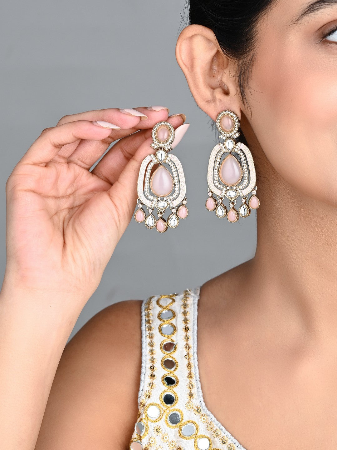Elegant Crystal Teardrop Statement Earrings - Pink