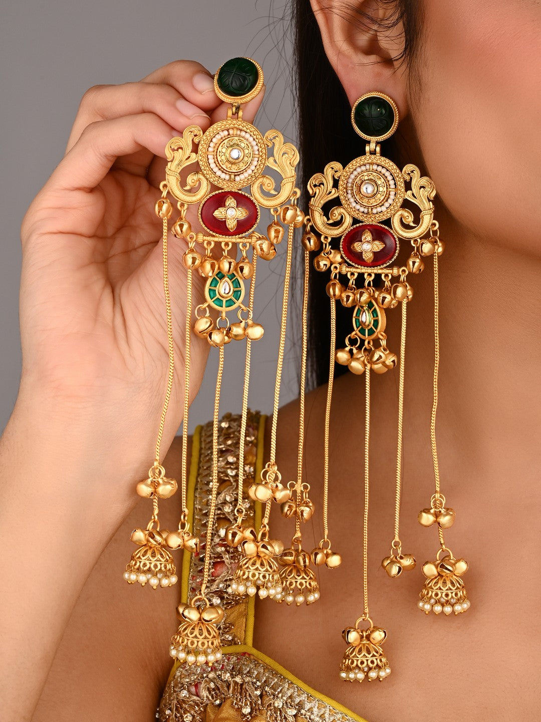 Emerald & Ruby Chandbali Chandelier Earrings