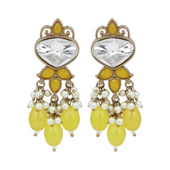 Gold plated Kundan & Pearl drop Earrings- Yellow