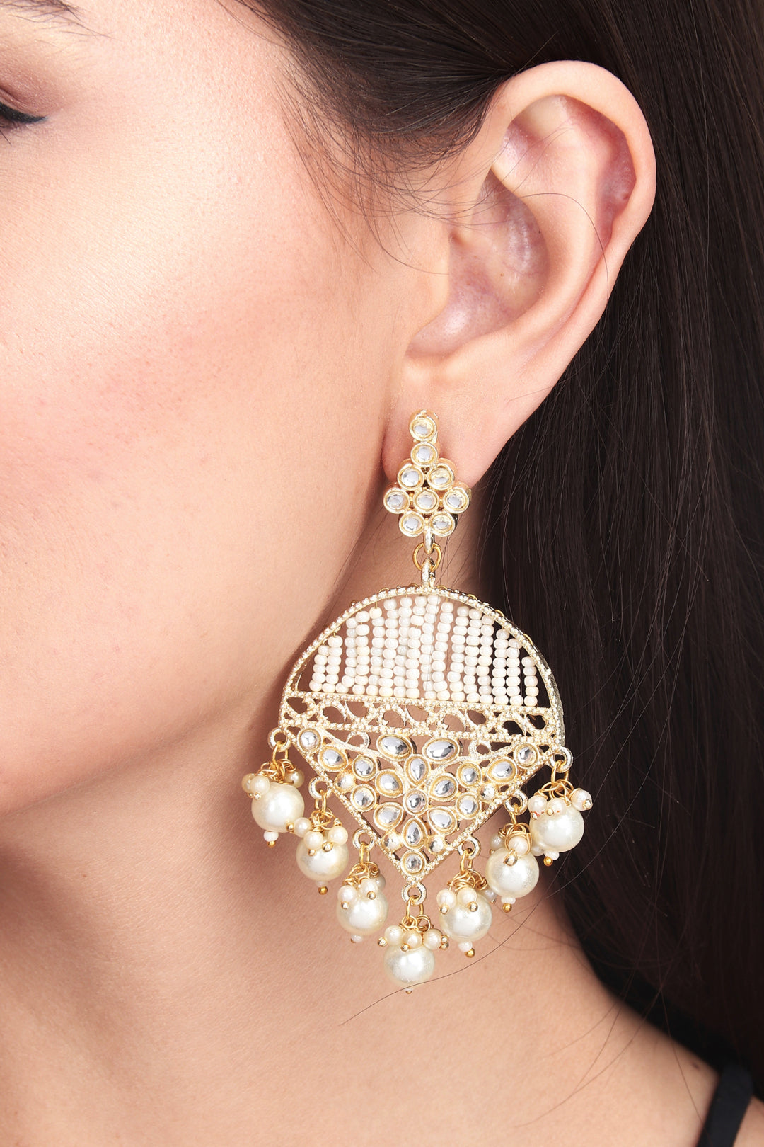 Gold plated Chandbali with pearls