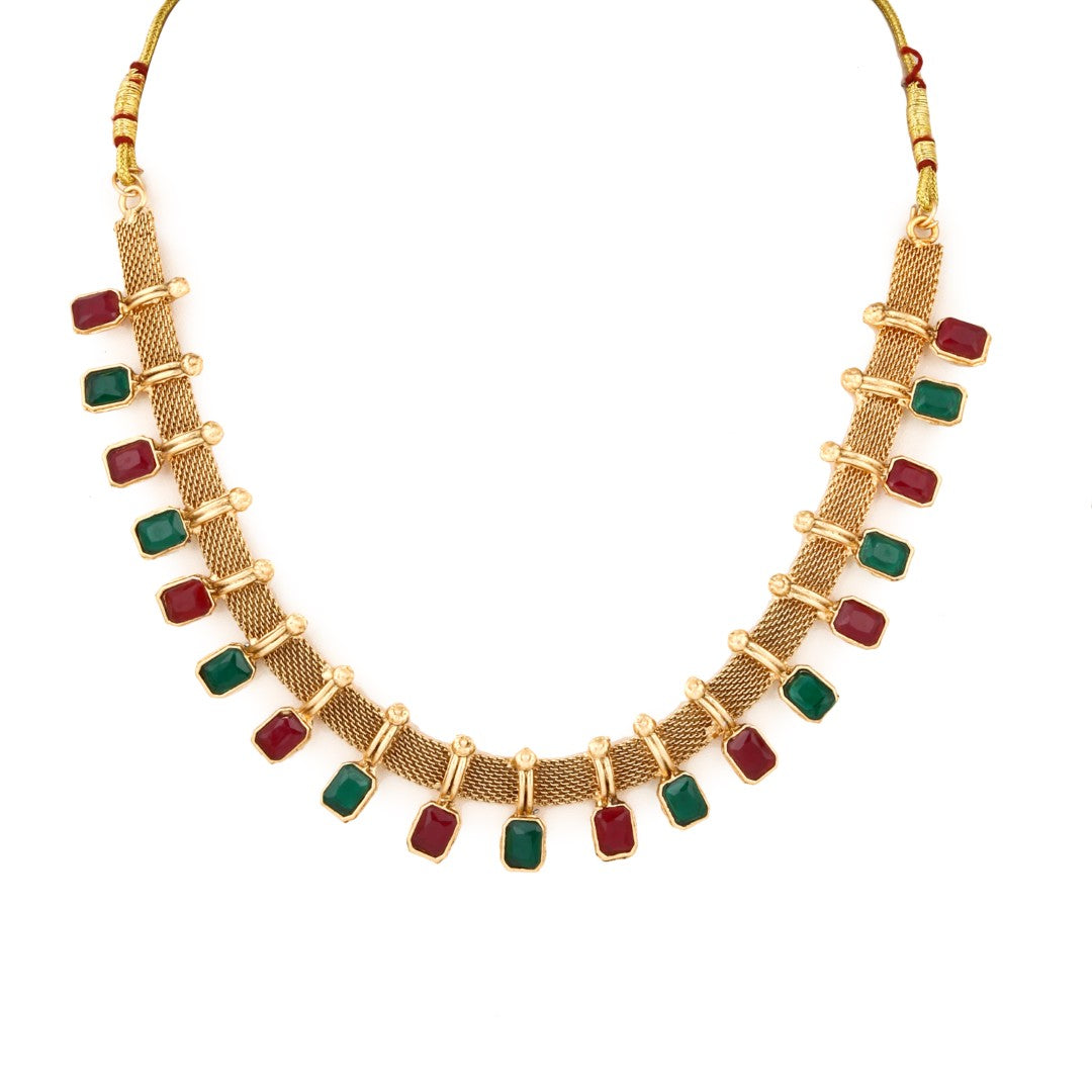 Red & green stone delicate necklace set