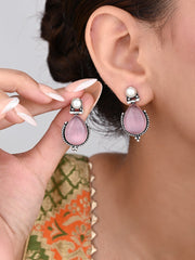 Pearl & Stone tear drop earring - Pink