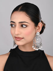 Oxidised Silver Floral Chandbali Earrings