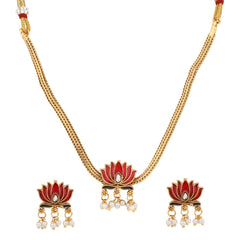 Antique Gold-Tone Pink Lotus Choker Set