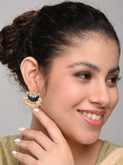 Gold-Plated Brass Half Moon Studs with Meenakari Blue