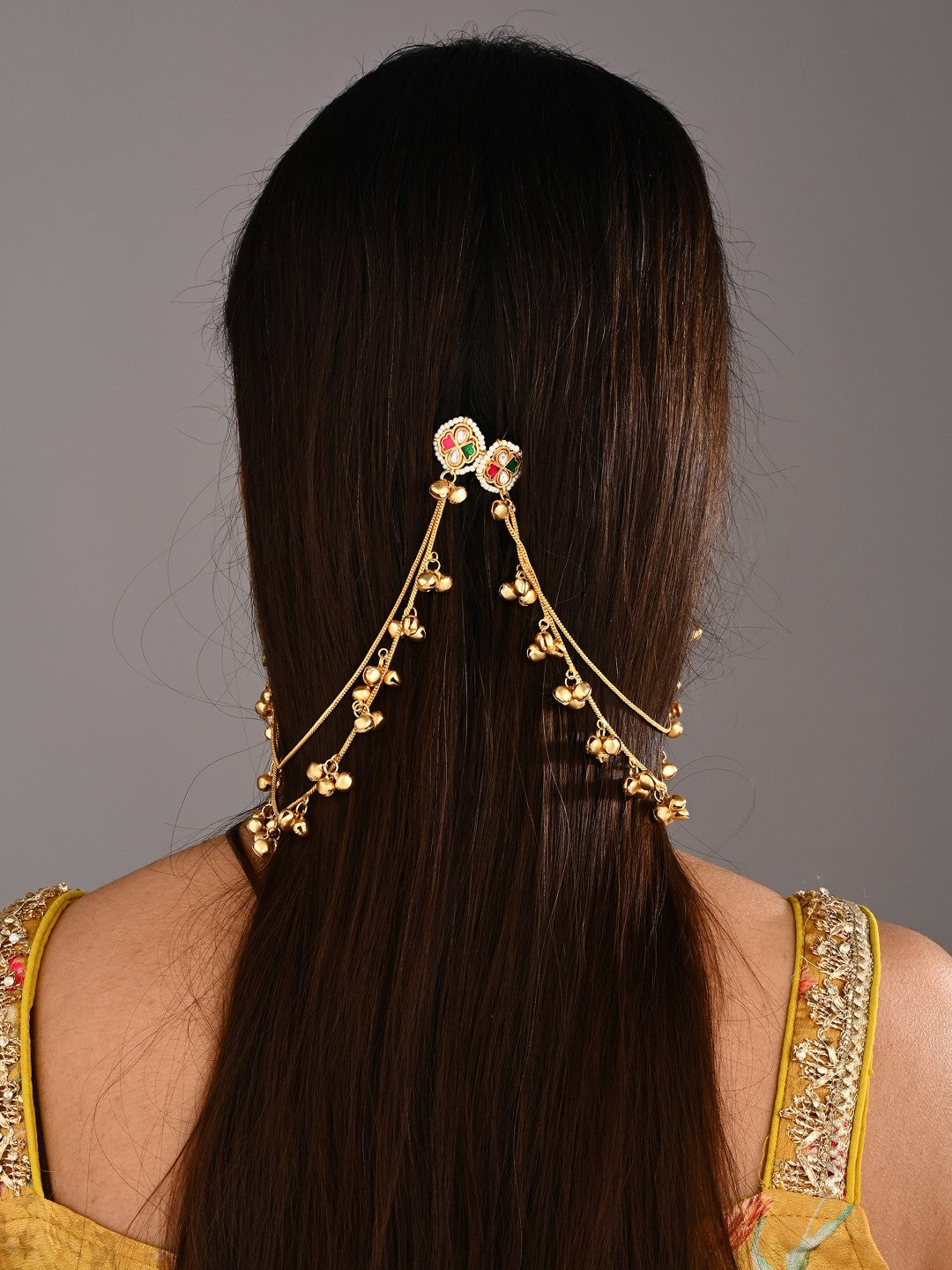 Gold plated, long Kashmiri earring with Ear chains