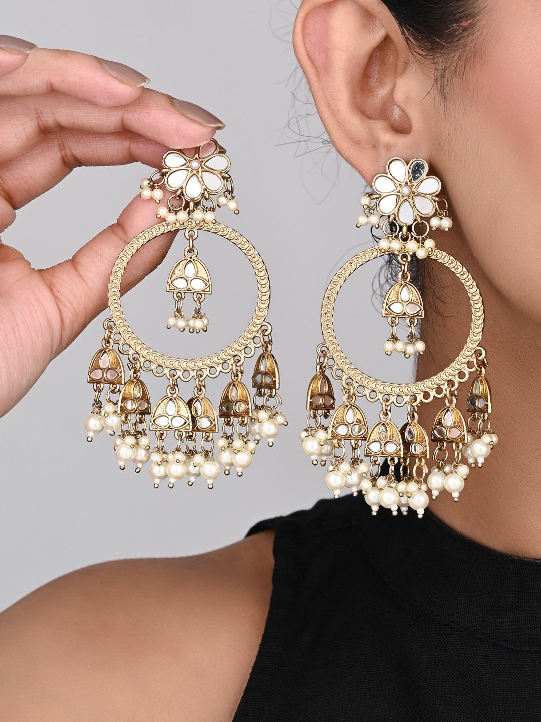 Gold-Toned Floral Chandbali Earrings