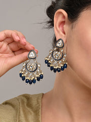Gold plated kundan & Meenakari Chandbali Earring Blue