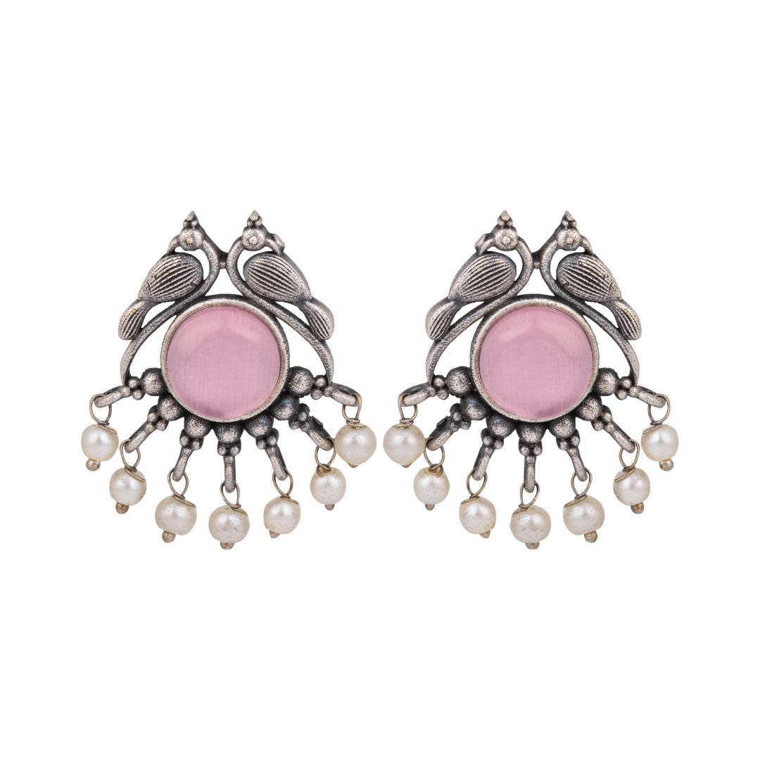 Silver plated bird studs Pink