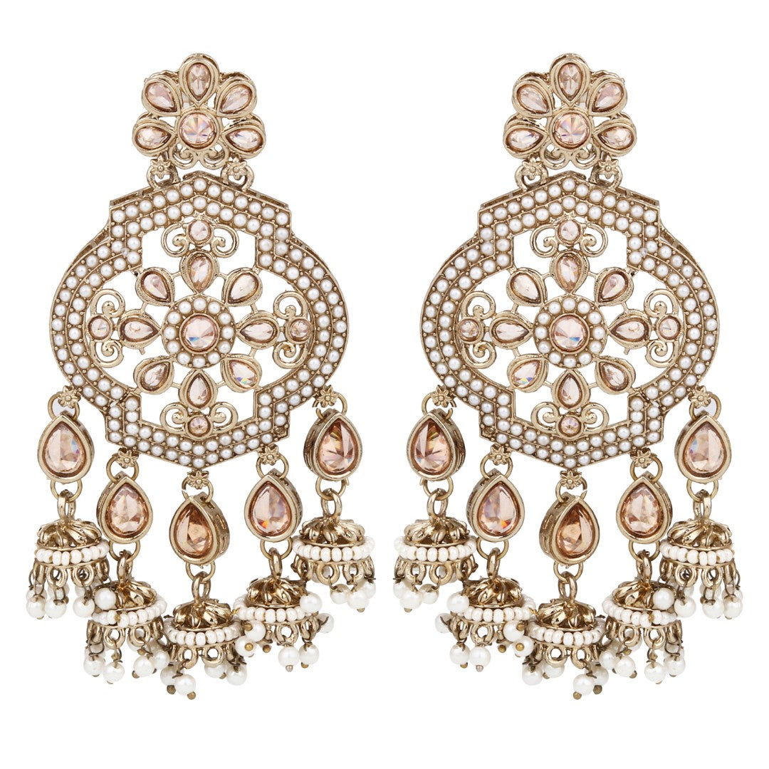 Gold plated Kundan chandbali with small jhumka Hangings