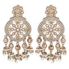 Gold plated Kundan chandbali with small jhumka Hangings