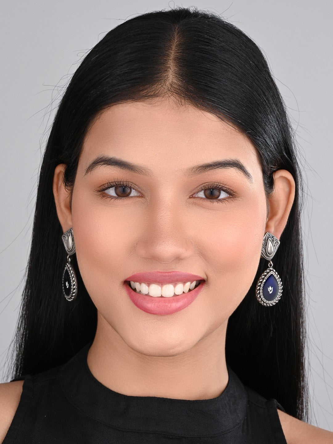 Hand-Painted Drop Earrings Blue
