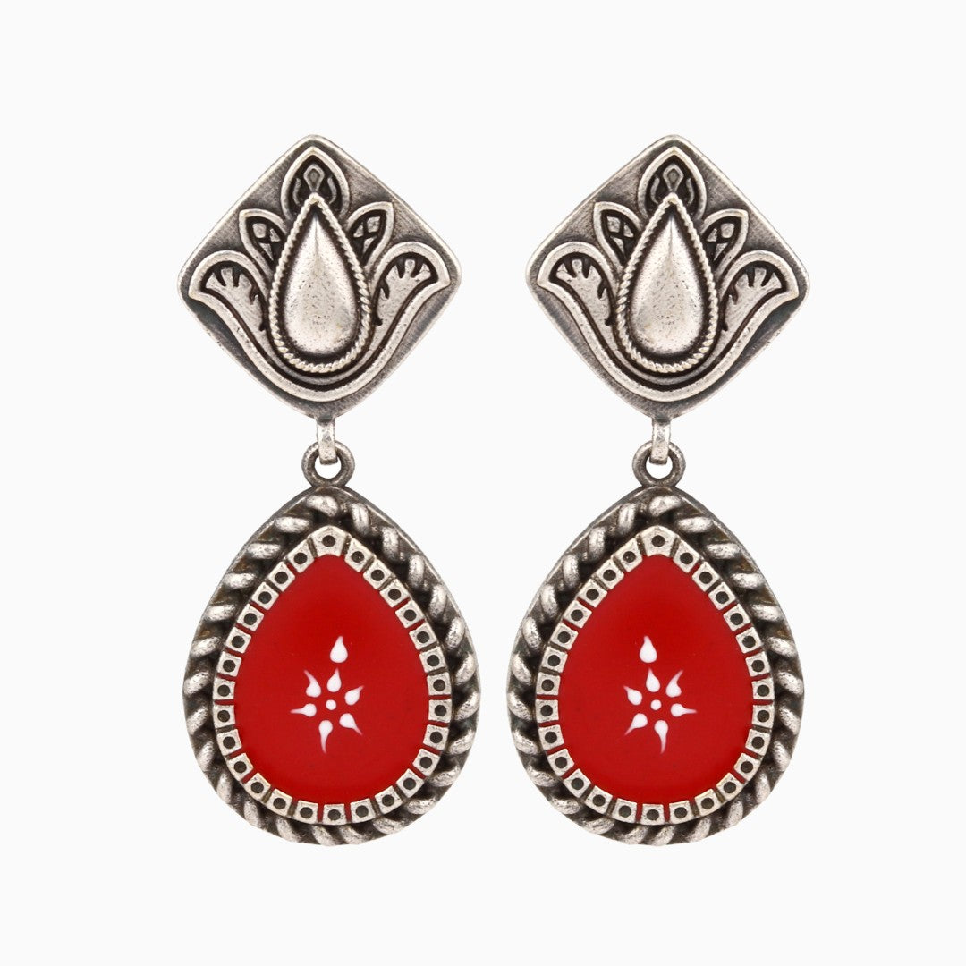 Hand-Painted Drop Earrings Red