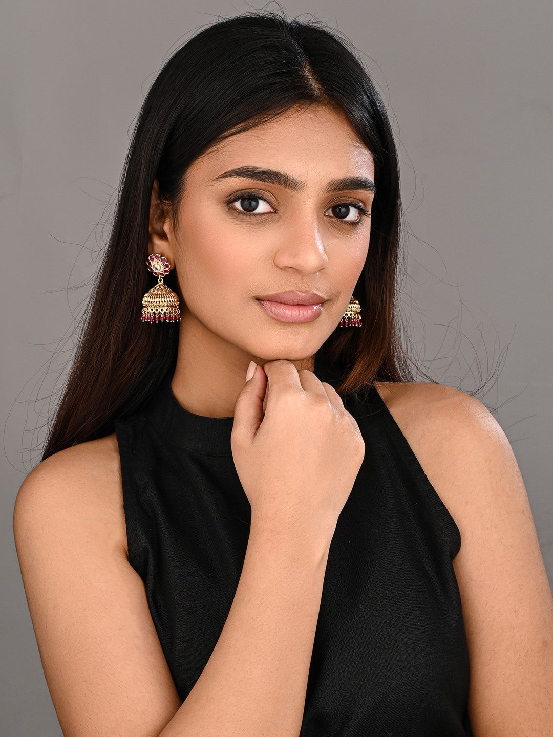 Ruby Bloom Copper Jhumka Earrings