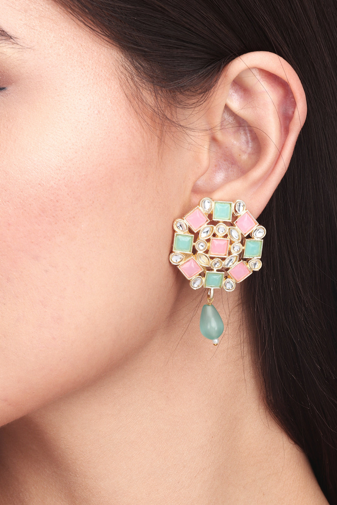 Gold plated Multi col Stone Studs