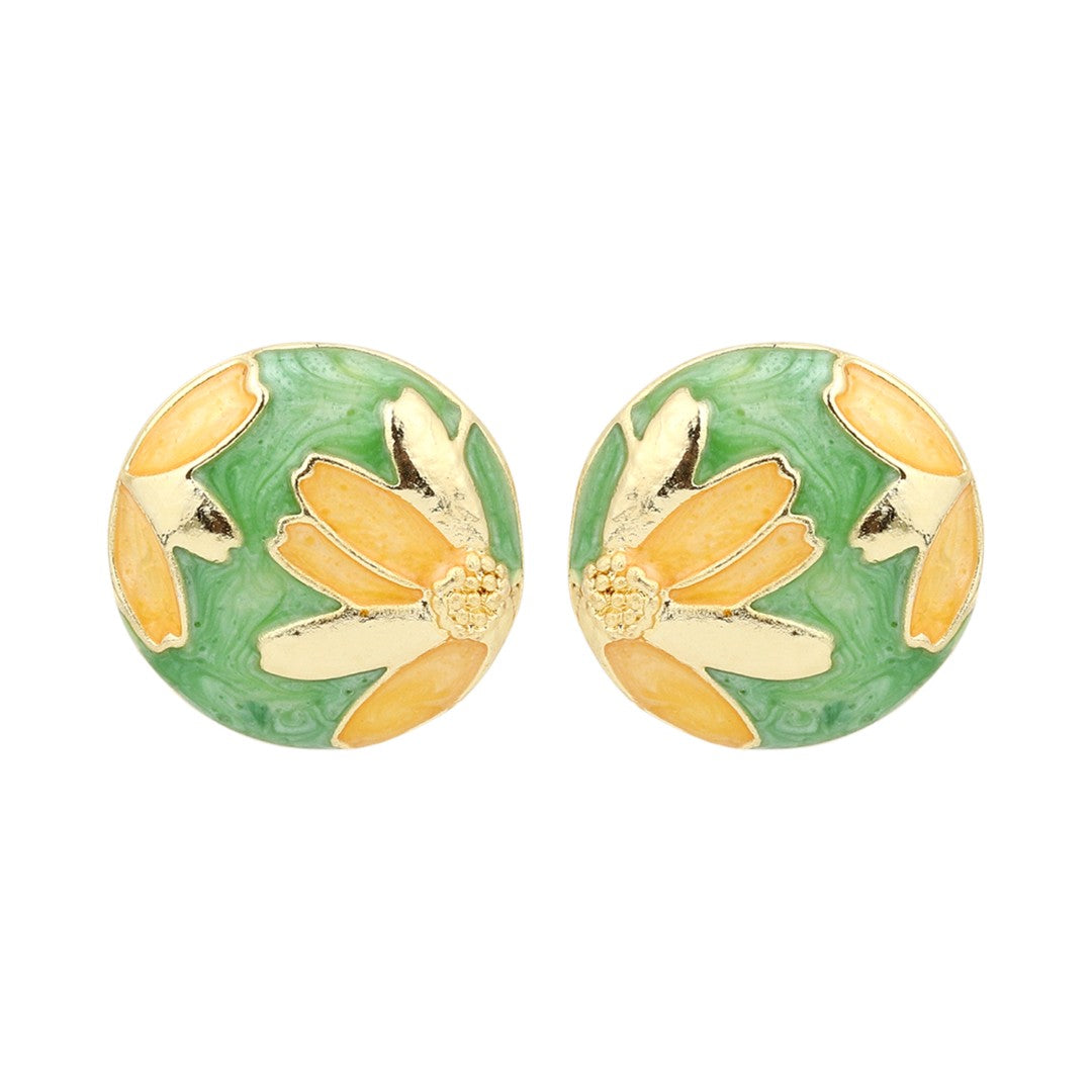 Enamelled Green coloured Stud Earring
