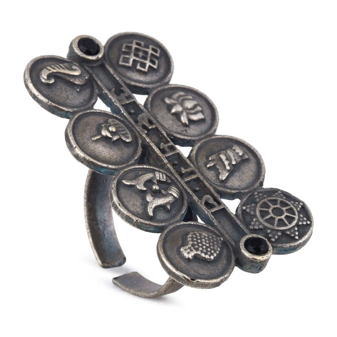 Ashtamangala Oxidized Brass Ring