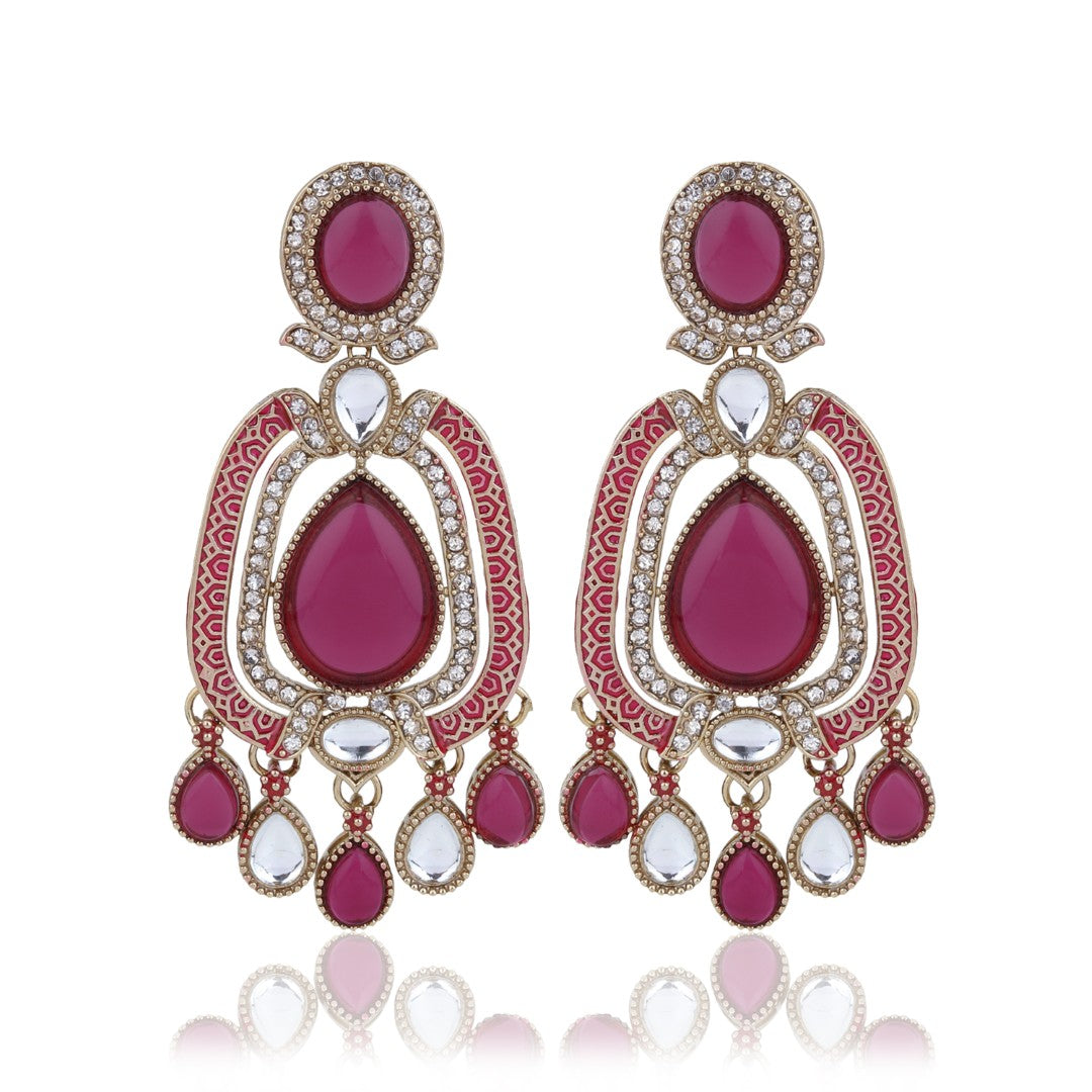 Elegant Crystal Teardrop Statement Earrings - Wine