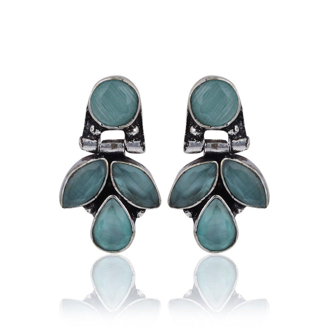 Elegant Crystal Pendant Necklace Set with Matching Drop Earrings - Sage Green