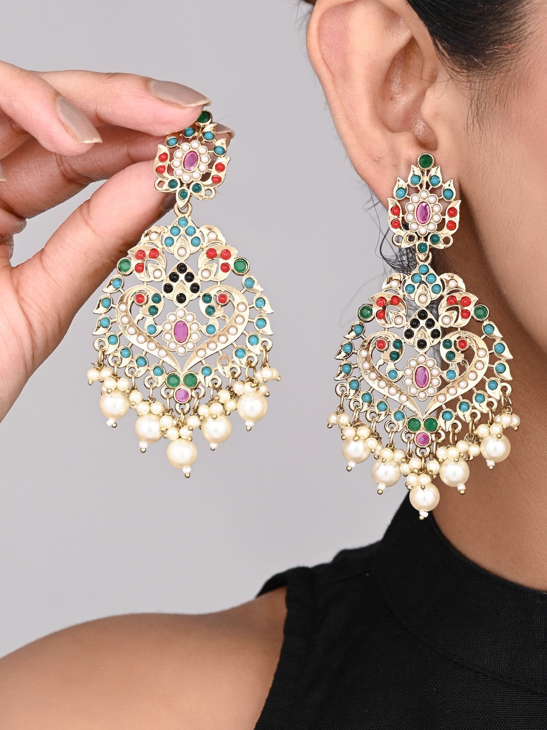 Pan shaped Contemporary Chandbali - Multi