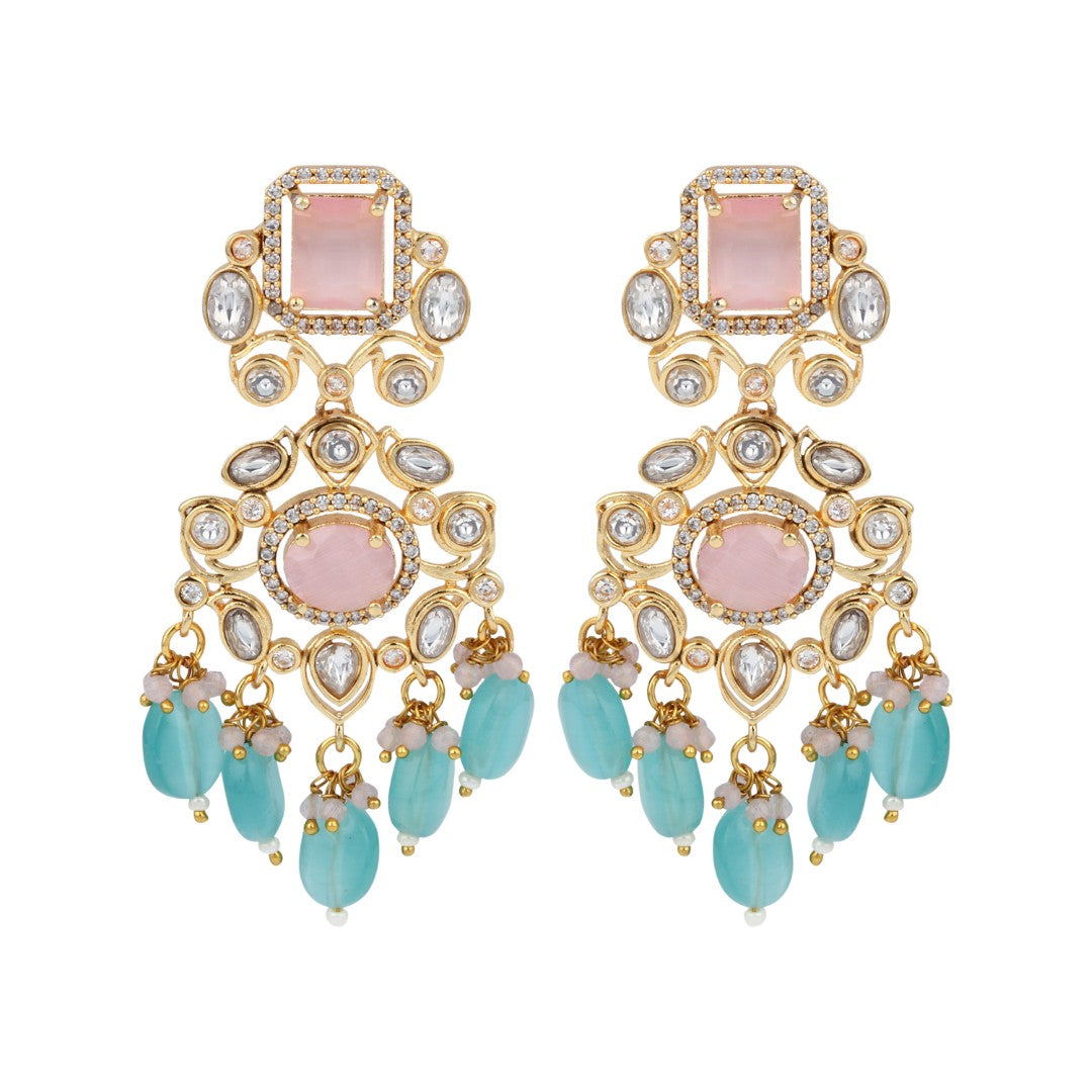 Gold plated Kundan & AD stone chandbali bali - Multi