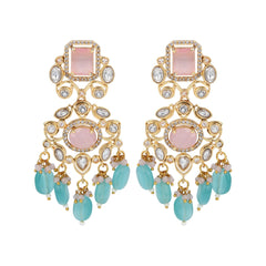 Gold plated Kundan & AD stone chandbali bali - Multi