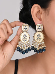 Contemporary kundan, MOP & Meenakari Drop Earring Blue