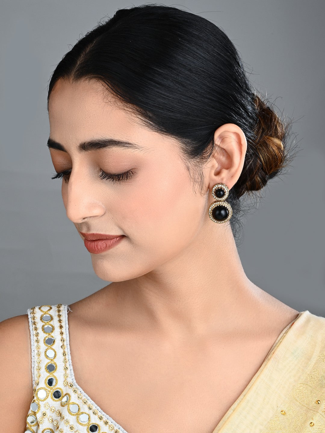 Crystal Halo Drop Earrings - Black