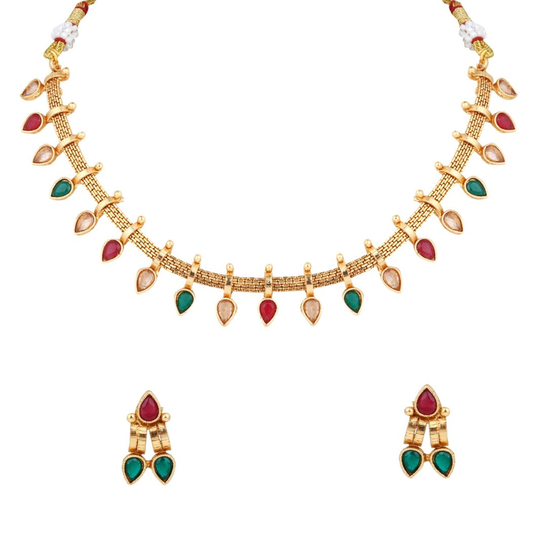 Multicolour Festive Gold-Tone Necklace & Earrings Set