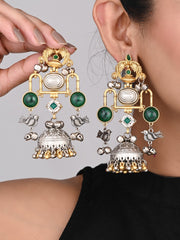 Dual tone Jhumka Earring - Green