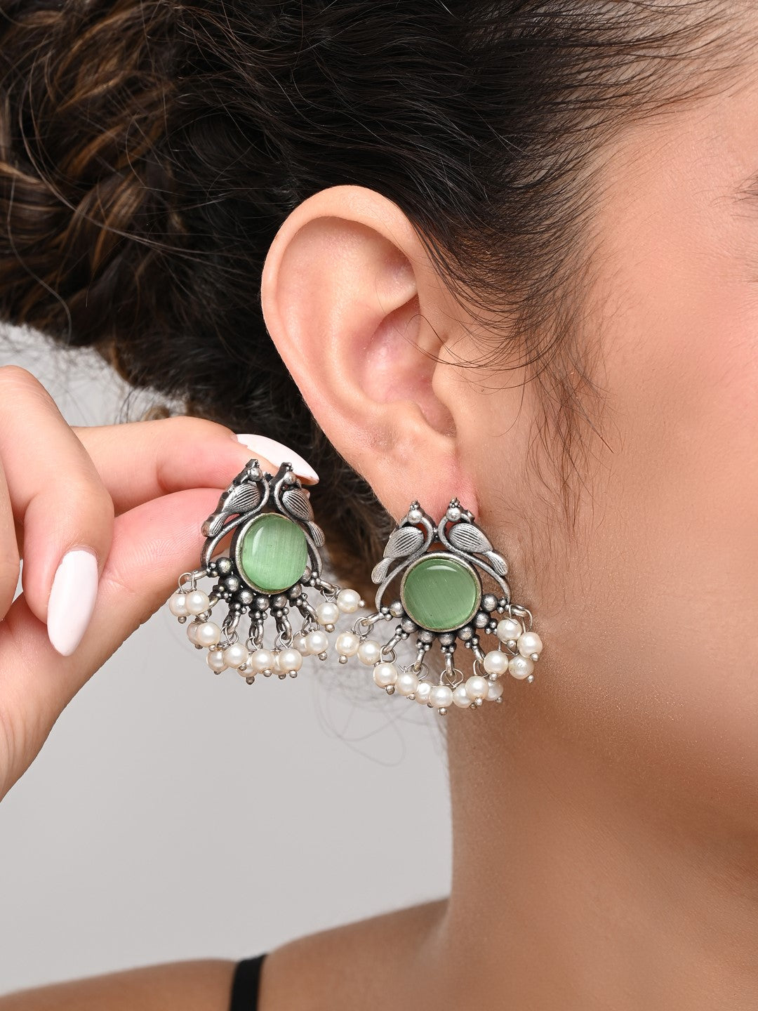 Silver plated bird studs Green