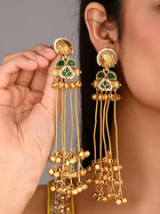 Kashmiri Long drop Ghungroo Earring - Green