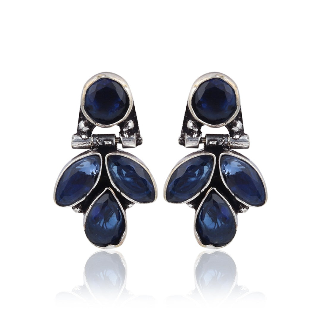 Elegant Crystal Pendant Necklace Set with Matching Drop Earrings - Navy