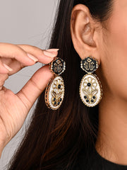 MOP Meenakari Floral Drop Earrings - Black