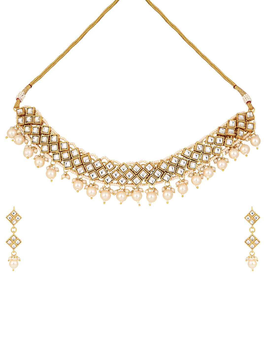 Elegant Gold  & White Kundan Necklace Set