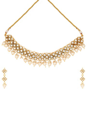 Elegant Gold  & White Kundan Necklace Set