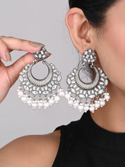 Silver plated Chandbali with pearl drops