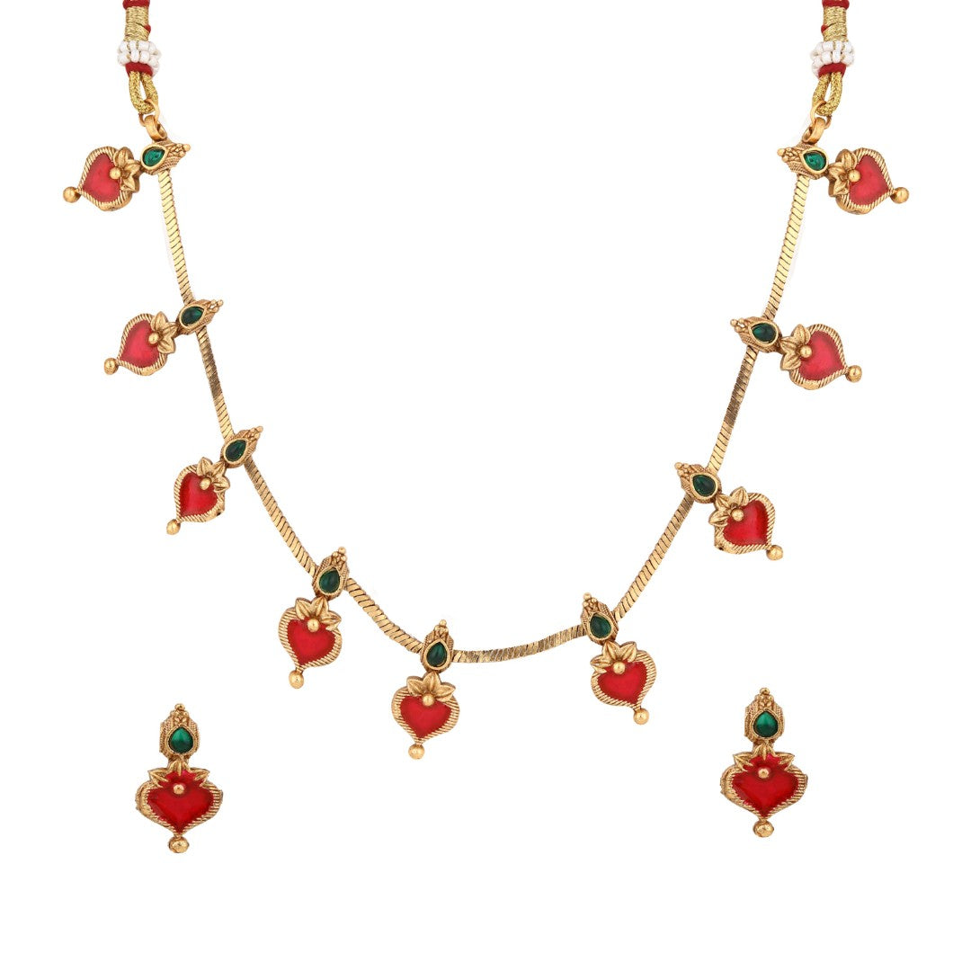 Red Meenakari Floral Alloy Necklace Set